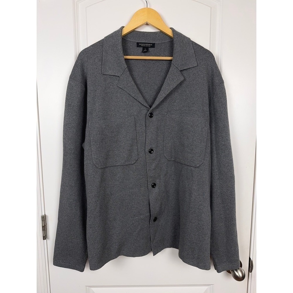 Banana Republic Organic Cotton Grey Cardigan Sweater Jacket Large‎